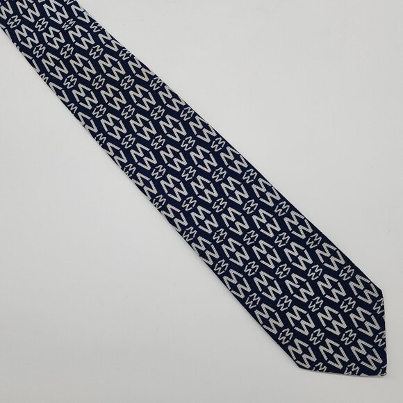 Necktie Geometric M W Blue White Polyester 3.5" W 54" L VTG Retro 1960's 70's - Picture 3 of 6